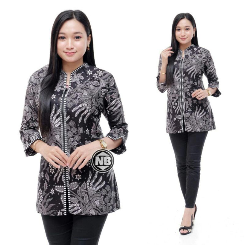 Batik Dolby Dolbi Doby Tenun Sutra Tulis Katun ATBM Baron ATASAN BATIK WANITA sogan SRG308-Blus z manggar  abu