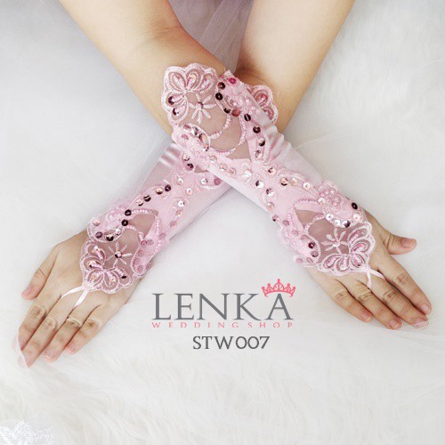 [READY STOCK] AKSESORIS PERNIKAHAN SARUNG TANGAN BROKAT PINK WANITA STW007