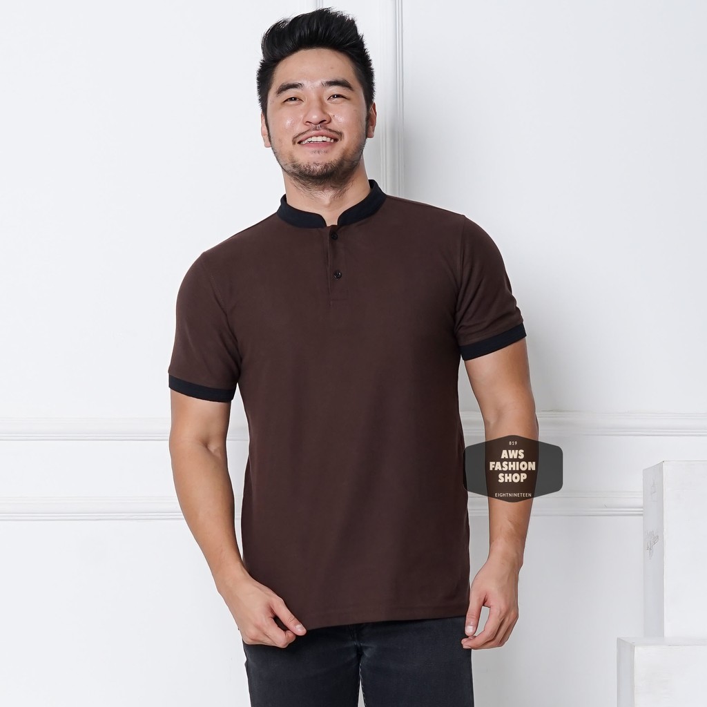 Kaos Polo Pria Polo Shirt Kerah Shanghai  Lengan Pendek Polos Coklat Tua BIG SIZE JUMBO XXL / 3XL