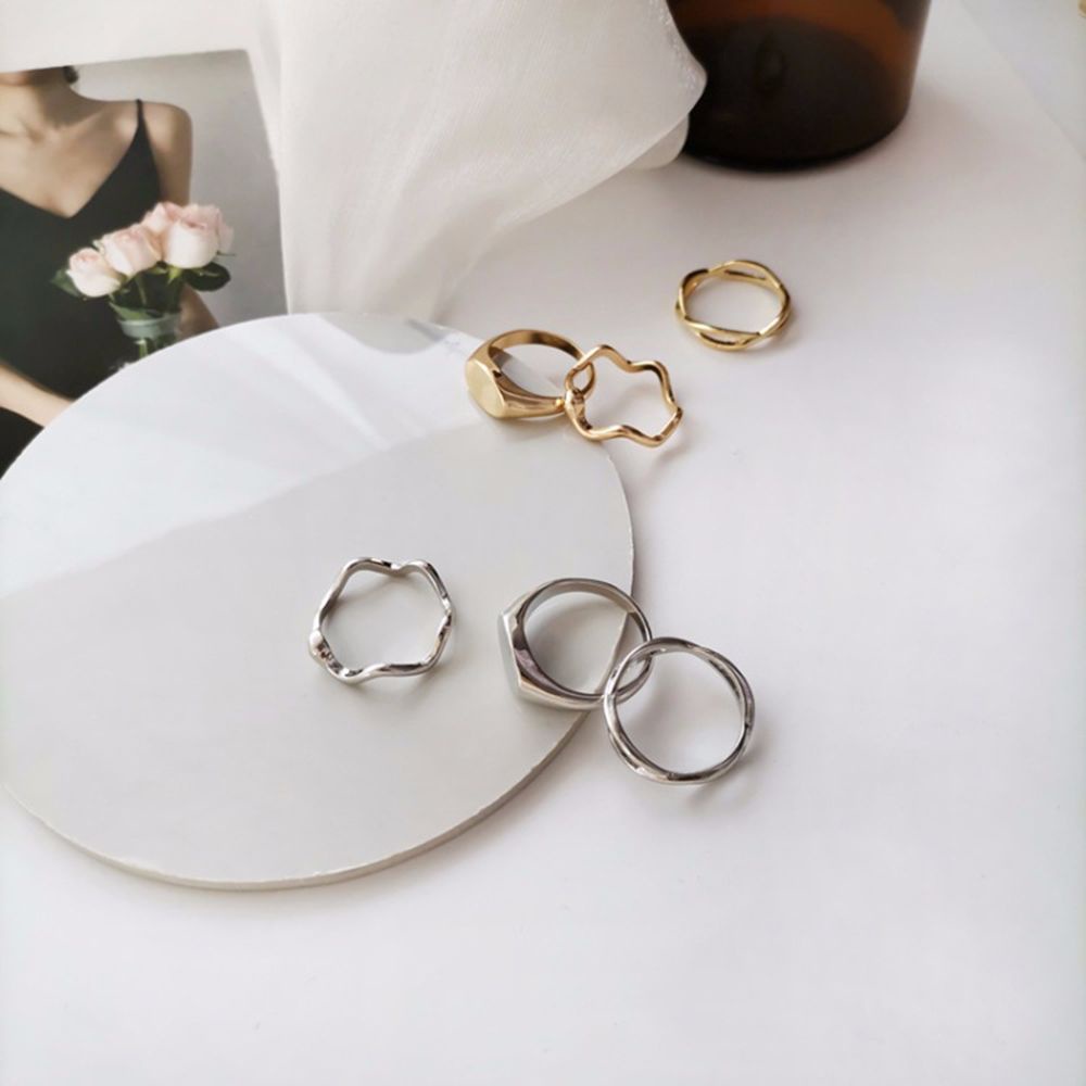 Needway  3Pcs/Set Finger Rings Women Girls Tail Rings Joint Ring Set Geometry Party Jewelry Irregular Gold Silver Color Metal Friend Gifts Fashion Accessories/Multicolor