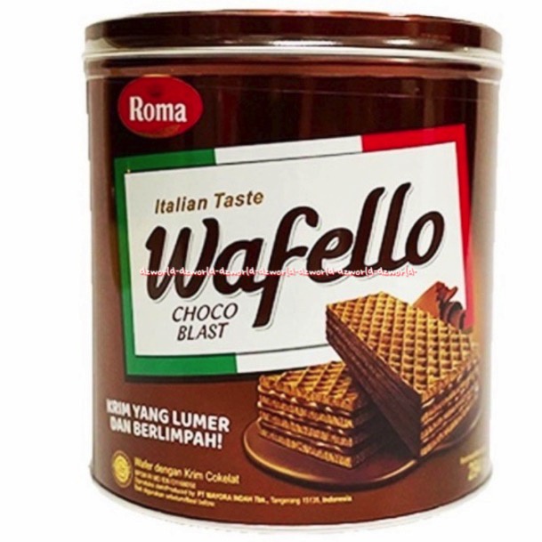 Roma Wafello Choco Blast 234gr Italian Taste Wafer Coklat Kaleng Krim Yang Lumer Berlimpah Romma Wafelo Waferllo Chocolate