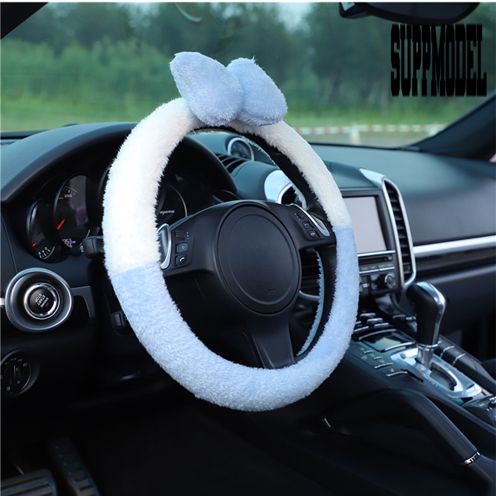 Cover Setir Mobil Universal Bahan Plush Super Lembut Hangat Aksen Pita