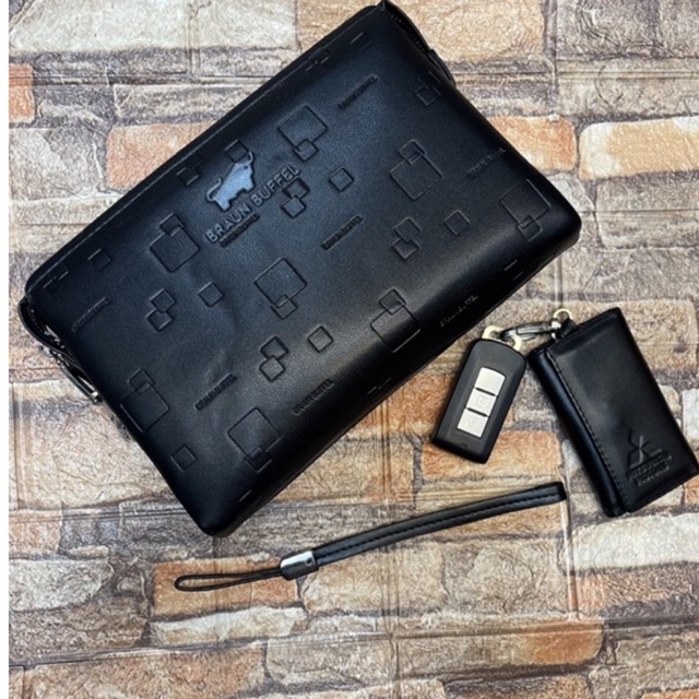 Handbag Clutch Braun Buffel Tas Tangan Lock Kunci Pria_Wanita Kulit Premium Import