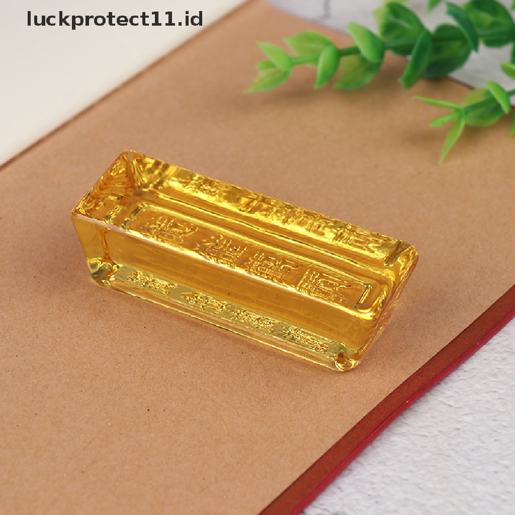 // Hg &amp; ID// 1pc Ingot Emas Kristal Kuning Cina Feng Shui Untuk Kekayaan Dekorasi Rumah Keberuntungan