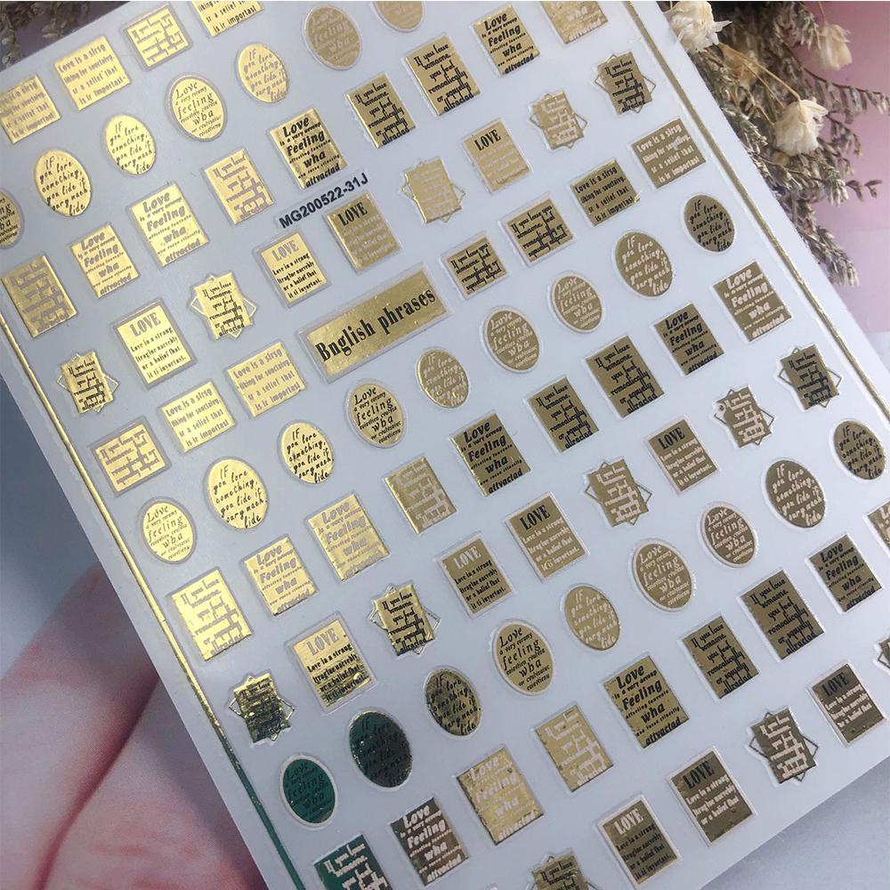 Stiker Kuku Stamping Emas Agustina Gaya Jepang Bordered Letter in Box Self Adhesive Nail Foils