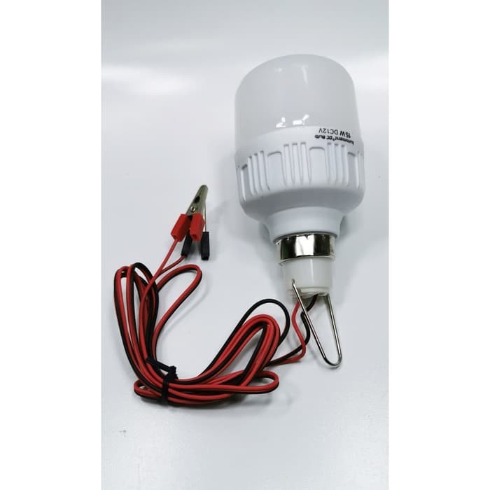 LAMPU AKI LED BULD DC 10 WATT BOHLAM 12V KABEL JEPIT ACCU CAHAYA PUTIH