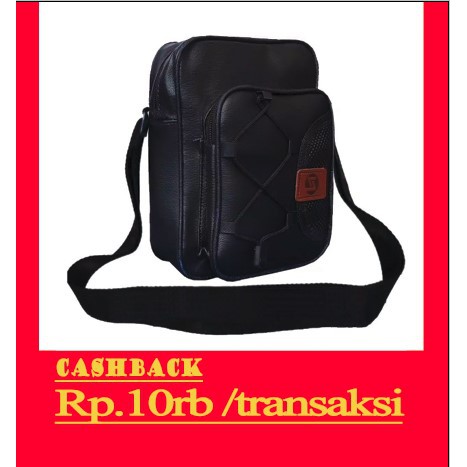 Tas slempang pria kulit hitam imitasi ready stok