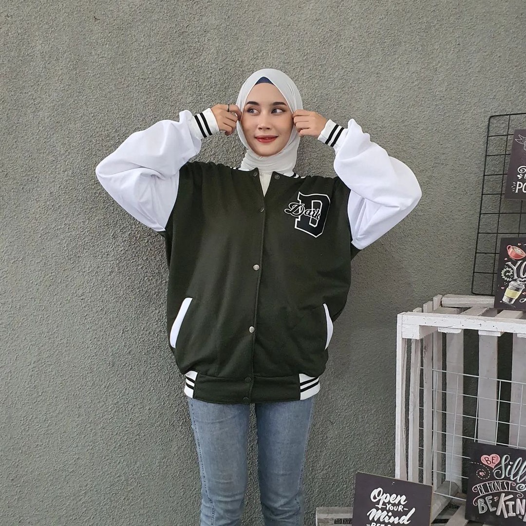 DARK BASEBALL 2XL 3XL Varcity Jacket Oversize Pria Wanita-Jacket Pria Wanita Style Kekinian Korean Style