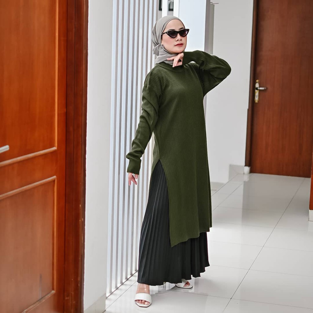 Tunik Double Slit  - Rajut Termurah - Rajut Wanita Tebal Premium