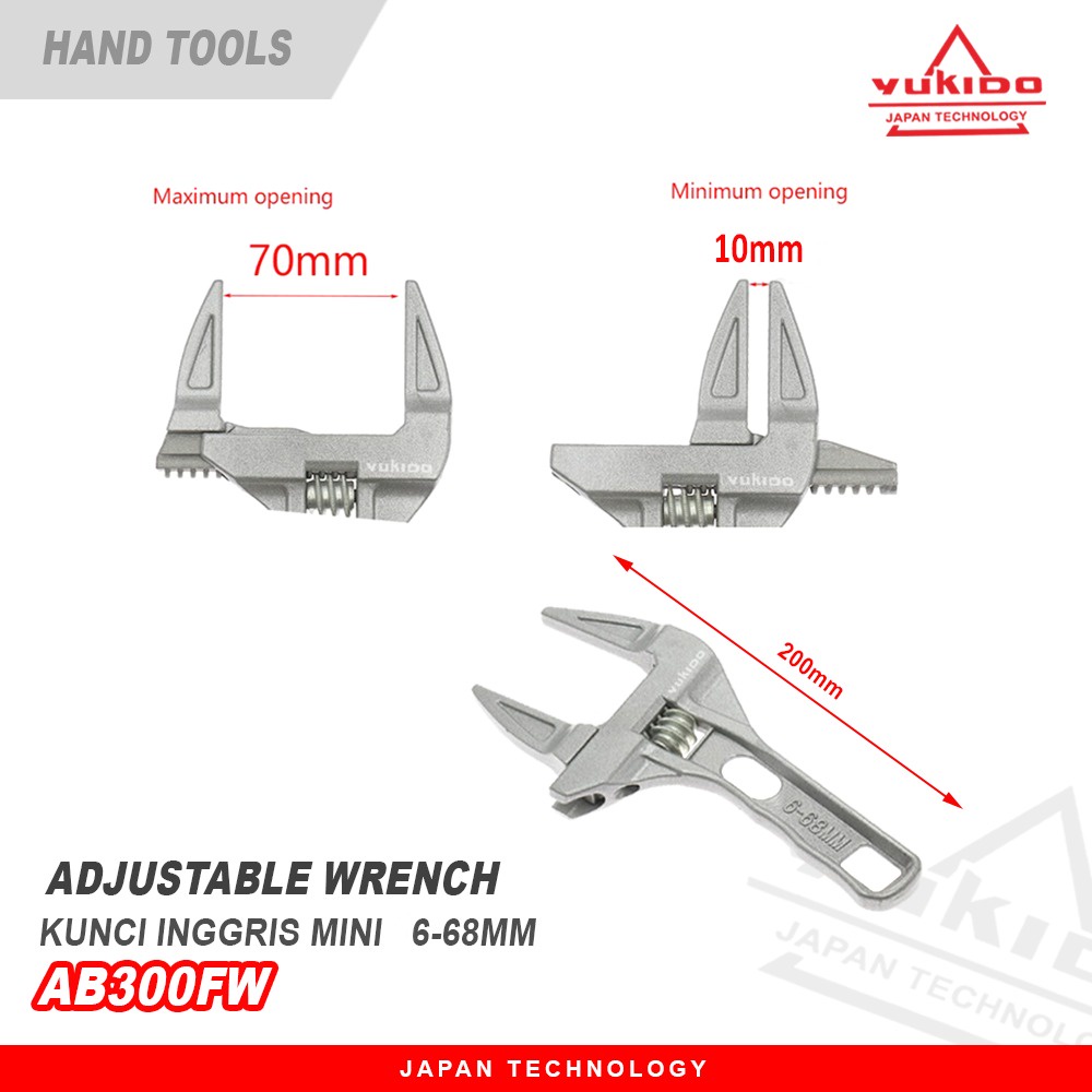 Yukido Kunci Inggris Besar 8inci Kunci Pipa 6-70mm Universal Sanitary Adjustable Wrench Spanner