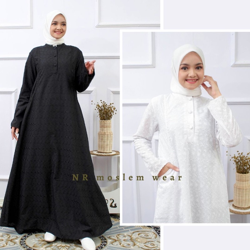 GAMIS PEREMPUN PUTIH DAN HITAM , GAMIS PERLENGKAPAN HAJI DAN UMROH kode ( SK 2 Renda )