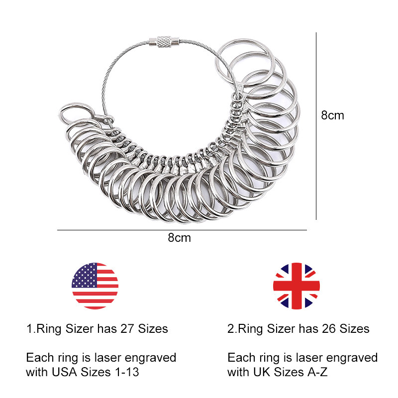 US UK Ring Sizer Alat Ukur Set Aluminium Ring Mandrel dengan Finger Gauges Metal Ring Sizer Tool Set Untuk Pembuatan Perhiasan DIY