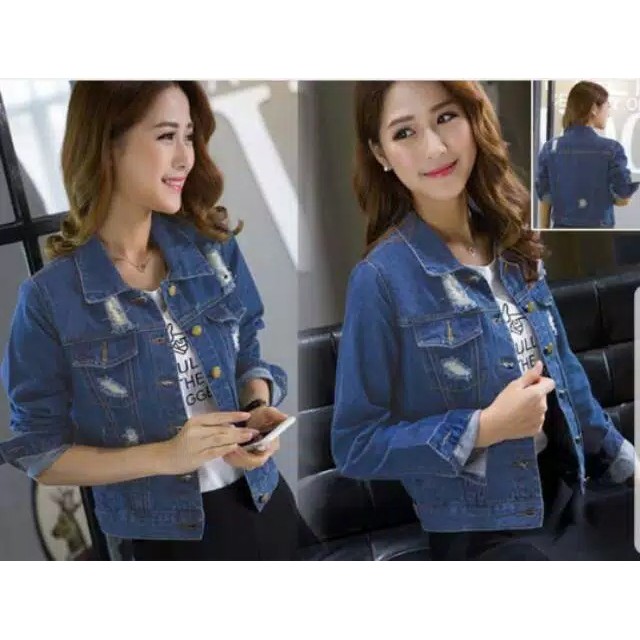 JAKET FANIA DARK BLUE BAHAN JEANS WASHED TEBAL FIT L TERMURAH