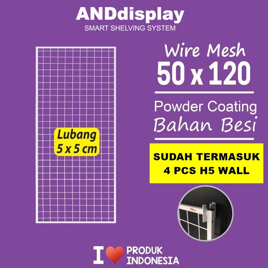 WIREMESH 50*120CM + H5 WALL PUTIH DISPLAY CANTOLAN GANTUNGAN RAM ANDDISPLAY