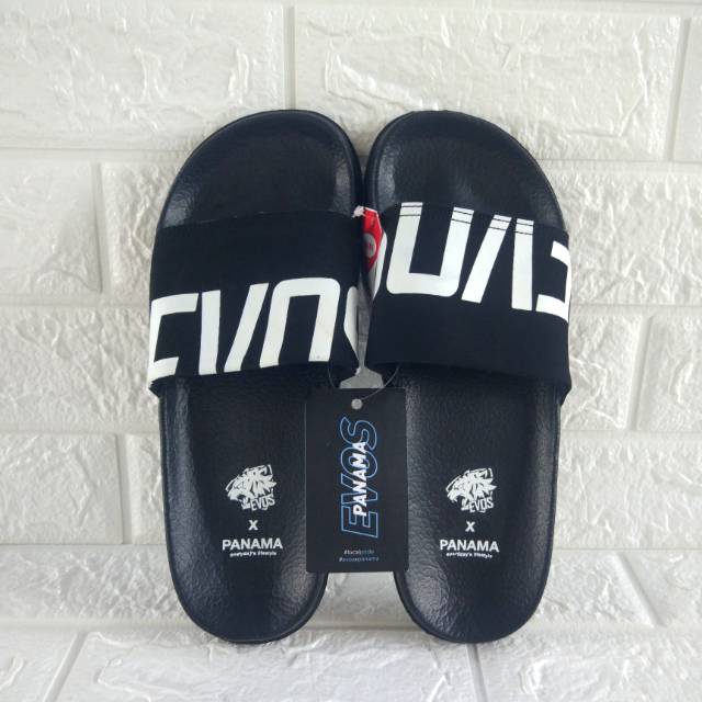 PANAMA x EVOS Sandal Selop Sliders Sendal Slop Pria Wanita Unisex M03 Black hitam