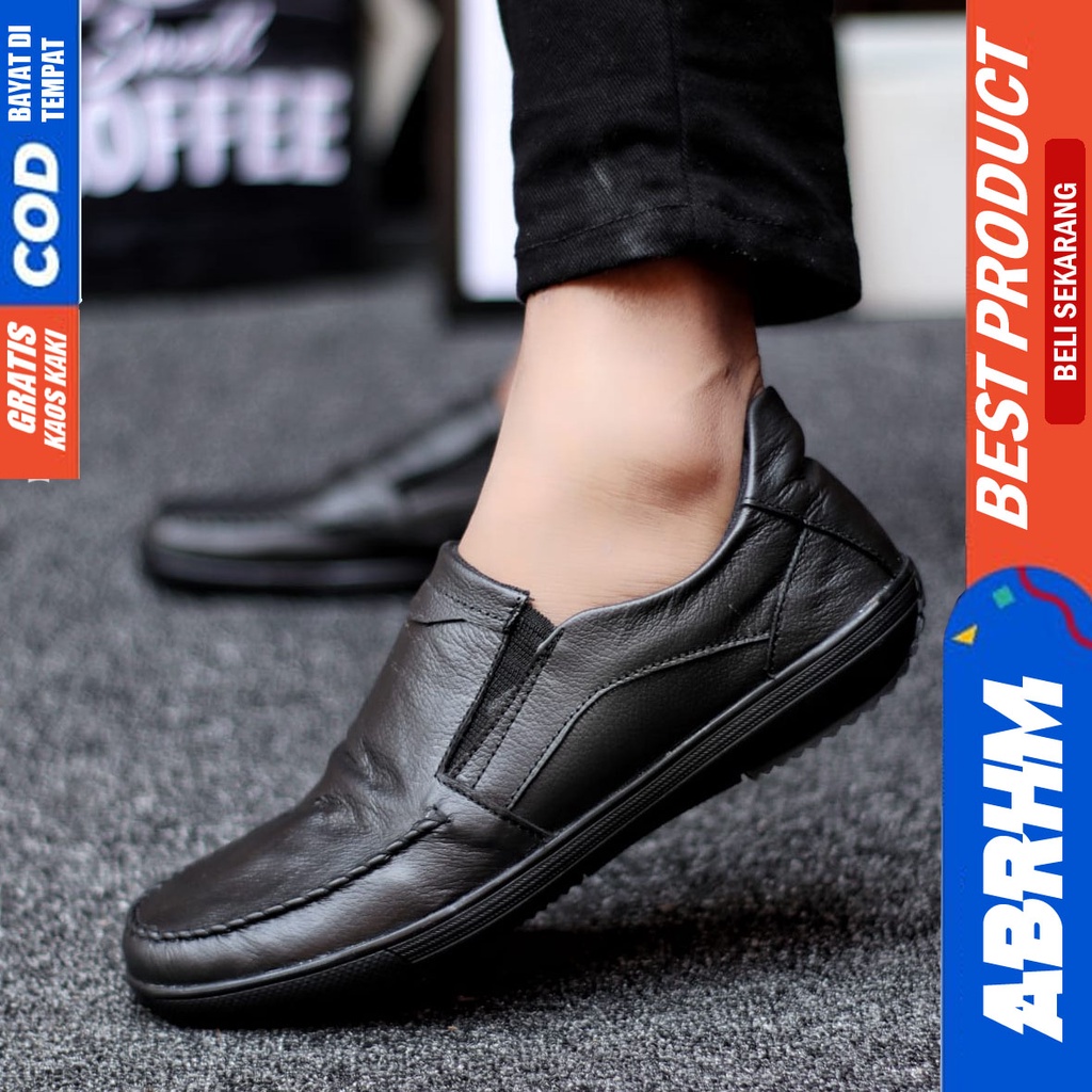 ABRHM WILD Sepatu Casual Slip On Kulit Asli Hitam