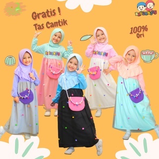 (FREE TAS) RG 55 V2 Baju Muslim Gamis Kaos Anak Raggakids Pesta Cantik Tutu Dress I Pink Mint Biru S