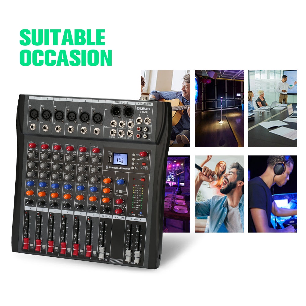 CT60S 6-channel mixer profesional mendukung PC/USB/MP3/Bluetooth playback KTV bar party recording studio band recording dan performance stereo 6-channel mixer