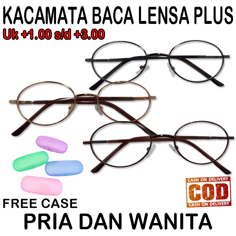 FREE CASE Kacamata Baca Plus (+) Pria Wantia Ukuran +1.00 s/d+3.00 Kaca mata Plus Reading Glasses