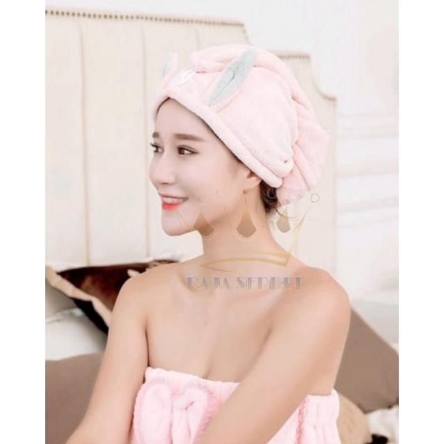 HANDUK KERAMAS/HAIR TOWEL SHOWER CAP/HANDUK KEPALA PREMIUM QUALITY/DRY HAIRCAP MOTIF KELINCI