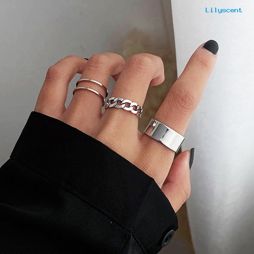 Ls 3Pcs / Set Cincin Model Terbuka Gaya Hip hop Adjustable Untuk Wanita