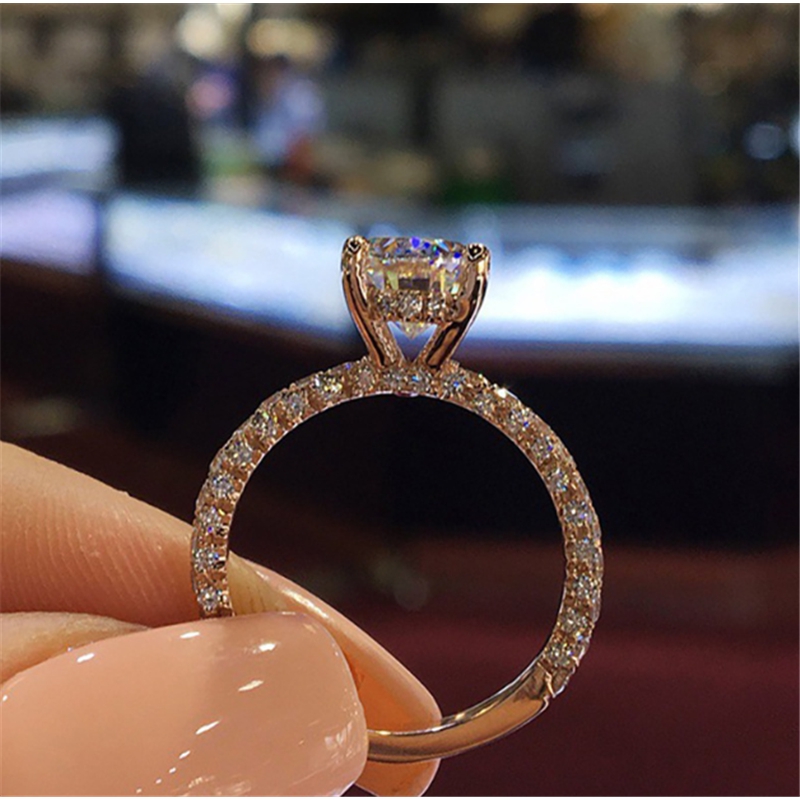 SEUSUK  Cincin Pertunangan Bentuk Bulat Aksen Berlian Imitasi untuk Wanita COD