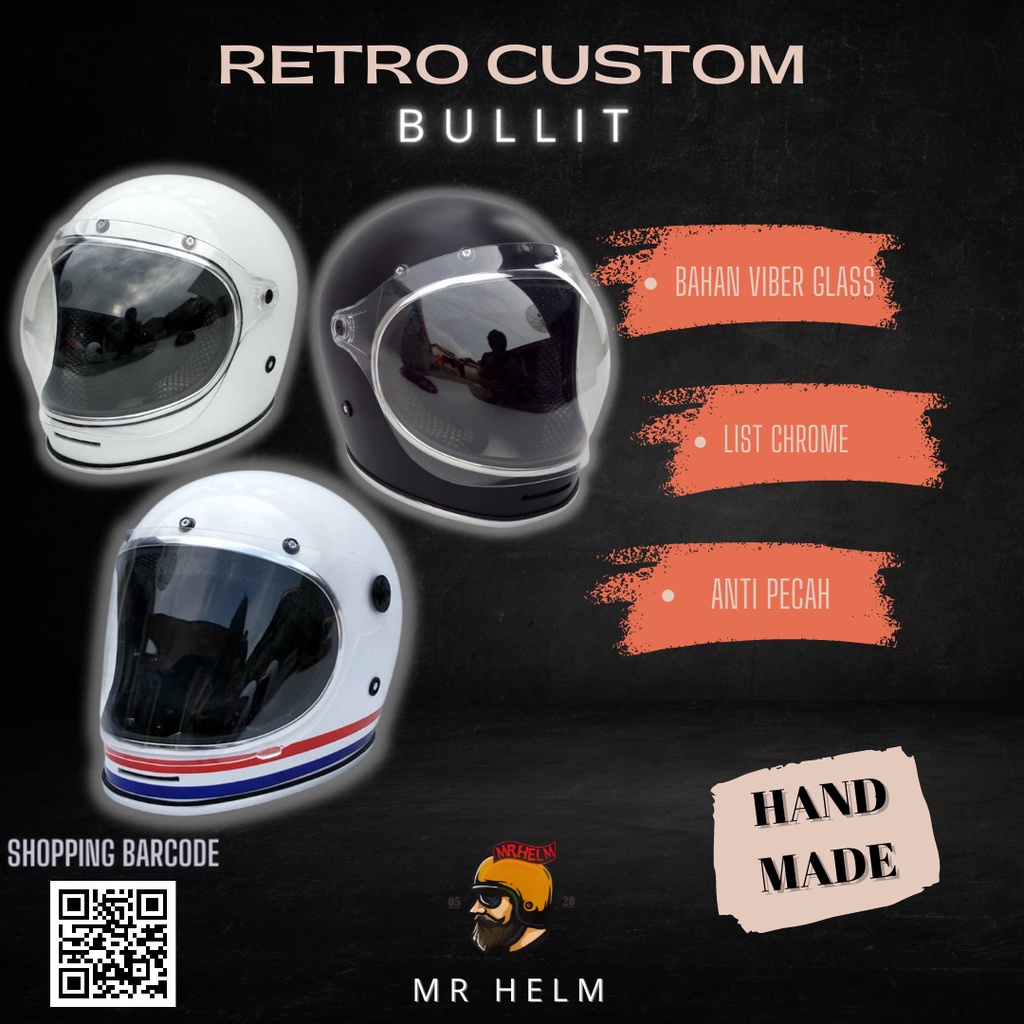 HELM CUSTOM BELL BULLIT WITH VISOR / HELM CLASSIC ( MR HELM )