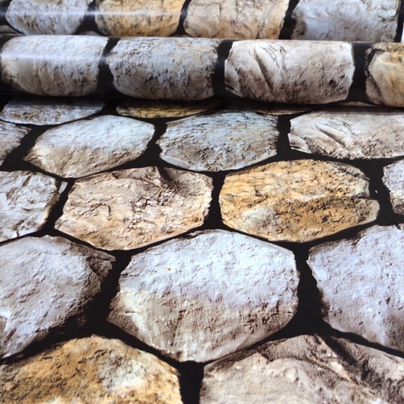 Wallpaper Stiker Dinding Motif Batu Alam 3D Abu Abu Kream Cocok Untuk Dekorasi Rumah outdoor indoor