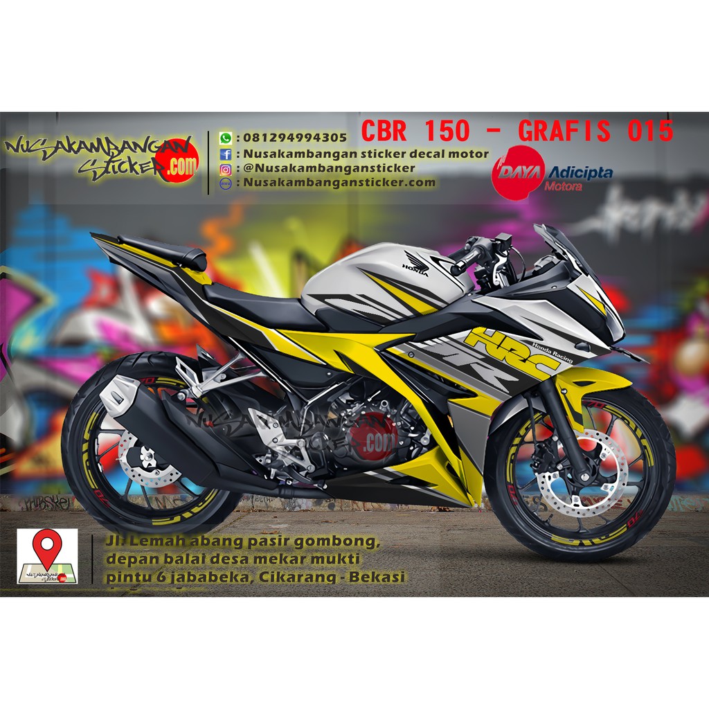 Decal Motor Sticker Motor Honda Hu Cbr150r Hrc Putih Kuningg