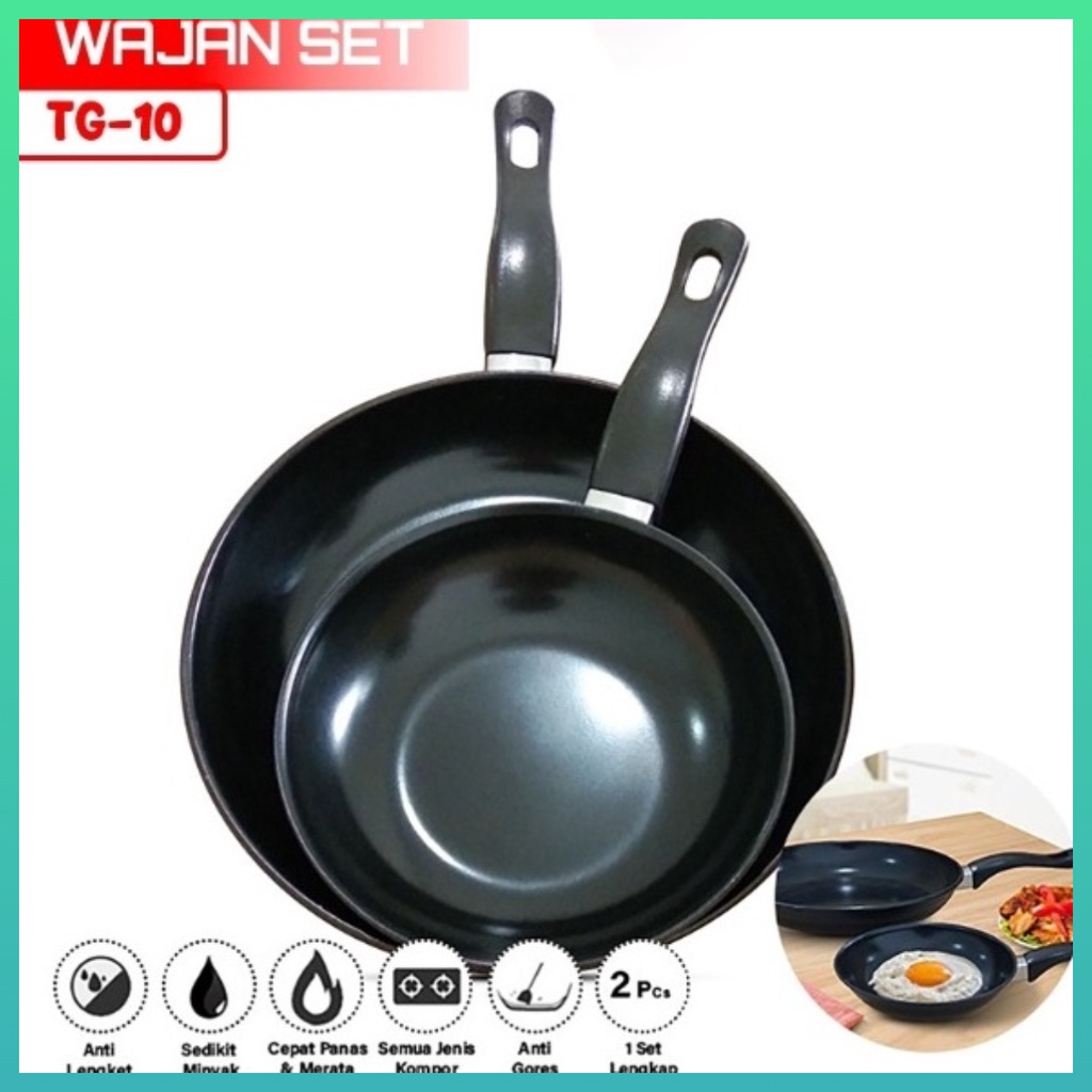 Murah Lebay Teflon set 2pcs 18cm dan 23cm Fry Pan Set Teflon Wajan Anti Lengket Teflon 2 Set Hitam Worldhome66