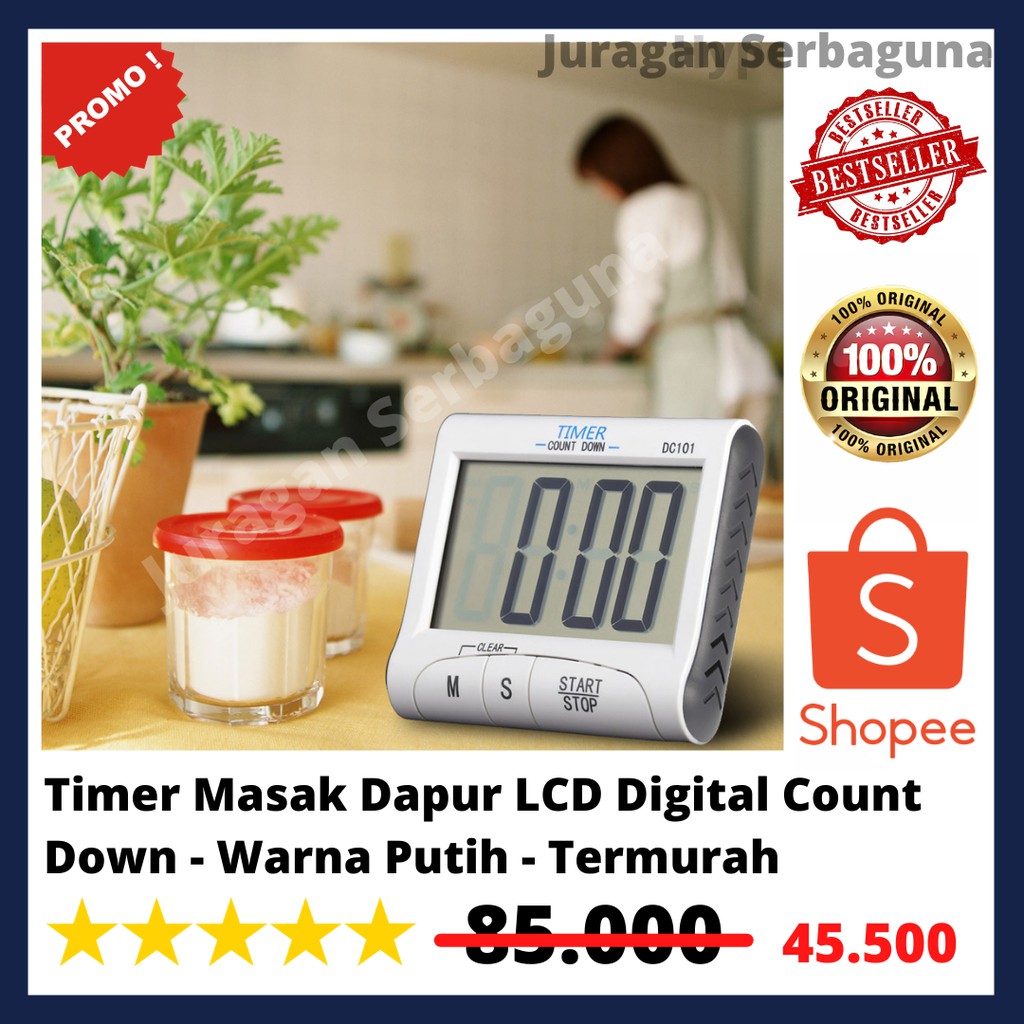 Timer Masak Dapur LCD Digital Count Down - Warna Putih - Termurah