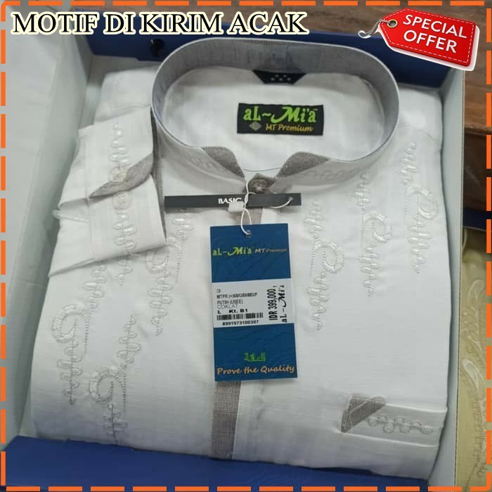 Baju koko Al Mia MT premium lengan panjang kancing, koko Putih 100% original pria dewasa Baju Koko P