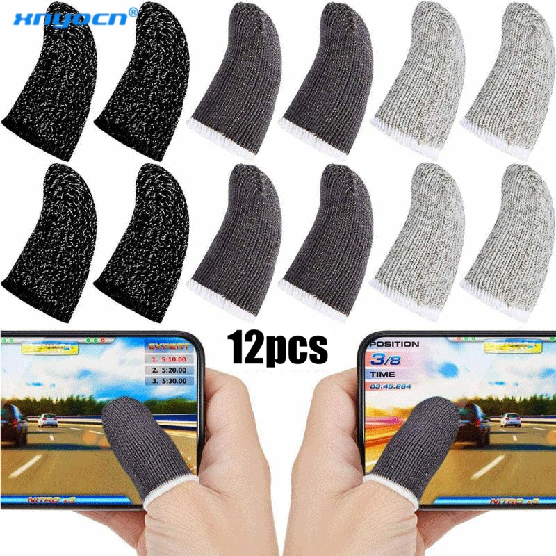 12 Pcs Gaming Finger Sleeve Breathable Fingertips for Games Anti-Sweat Touch Screen Finger Cots Cover Sensitive Mobile Touch