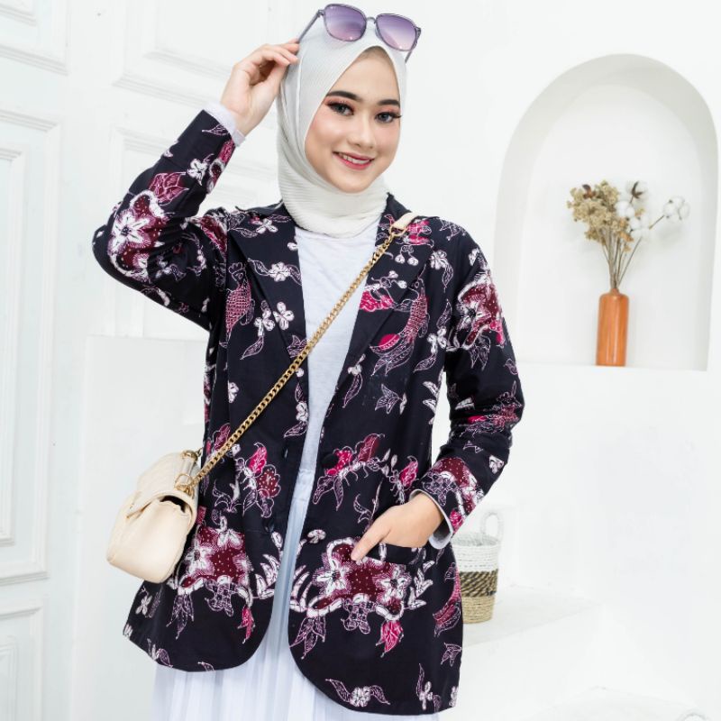 BLAZER BATIK WANITA LAPIS TRIKOT / ATASAN BATIK WANITA / JAZZ BATIK WANITA