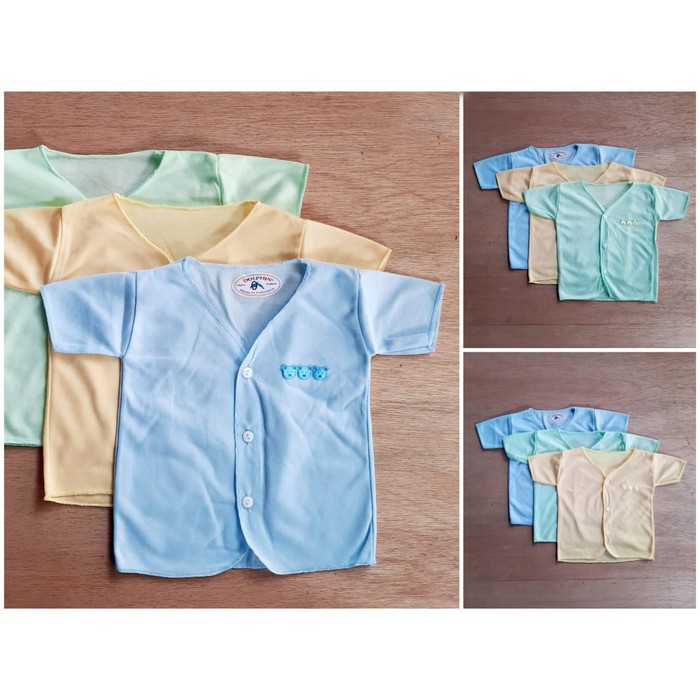 3 Pcs Oblong Lengan Pendek Kancing Dolphin - Baju Bayi Newborn - Atasan Bayi - Mix 3 Warna