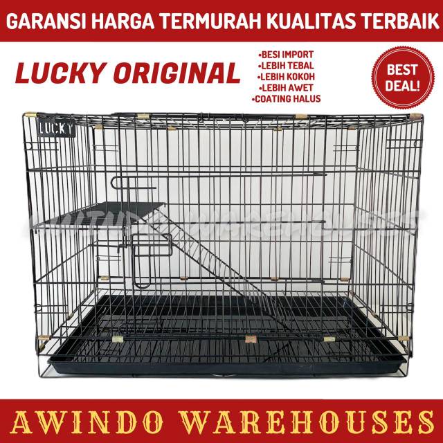 KANDANG TINGKAT KUCING ANJING KELINCI MUSANG TUPAI BESI LIPAT TEBAL JUMBO 80x58x51 LUCKY ORI 728