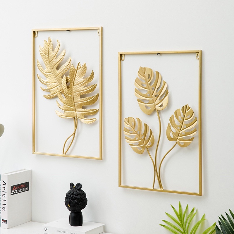 WallDecor Hiasan Dinding Frame Metal Gold Daun Leaf Ginko Scandinavian/ WALL Decor Nordic 60x40 l
