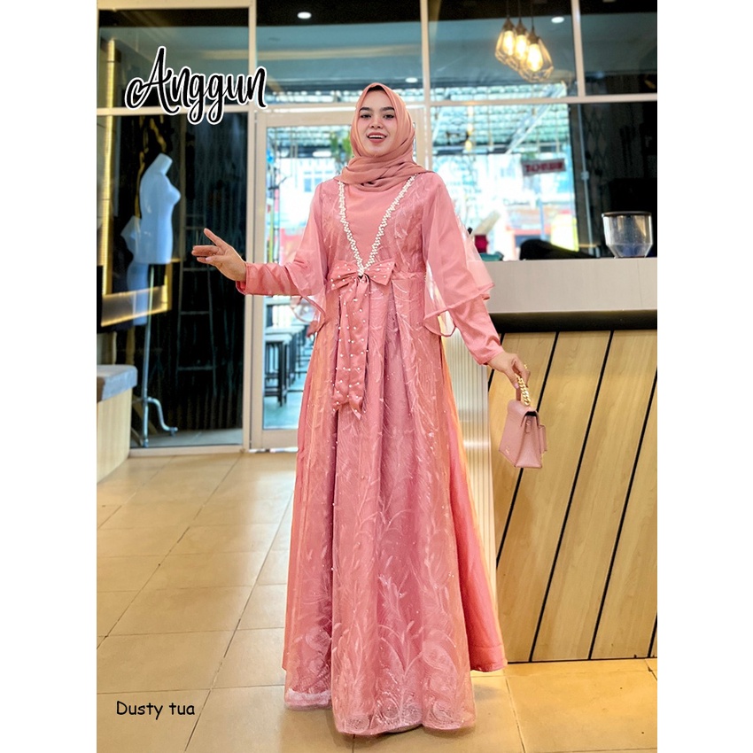 Anggun Gamis pesta mewah brukat tile muslimah bridemaids baju kondangan gaun pesta wisuda gaun walimatul