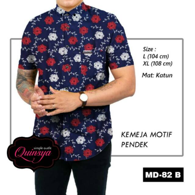 Kemeja Pria Lengan Pendek Motif Bunga Premium Quality