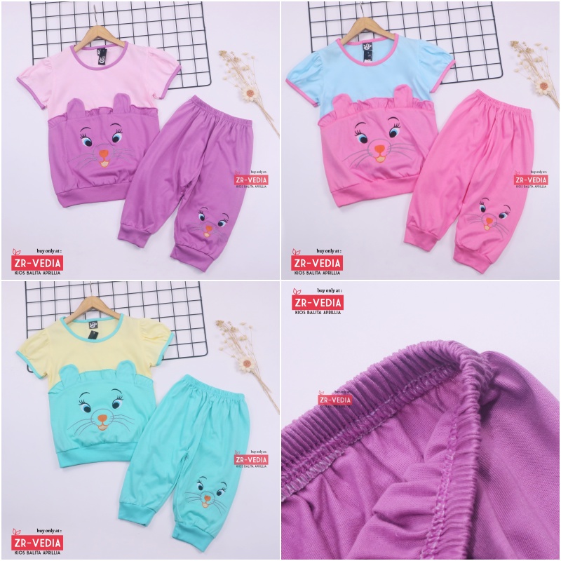 (KATUN) Set Bare Bears Size 1-10 Tahun / Baju Tidur Daily Anak Perempuan Setelan Karakter Kaos Lengan Pendek Celana Pendek