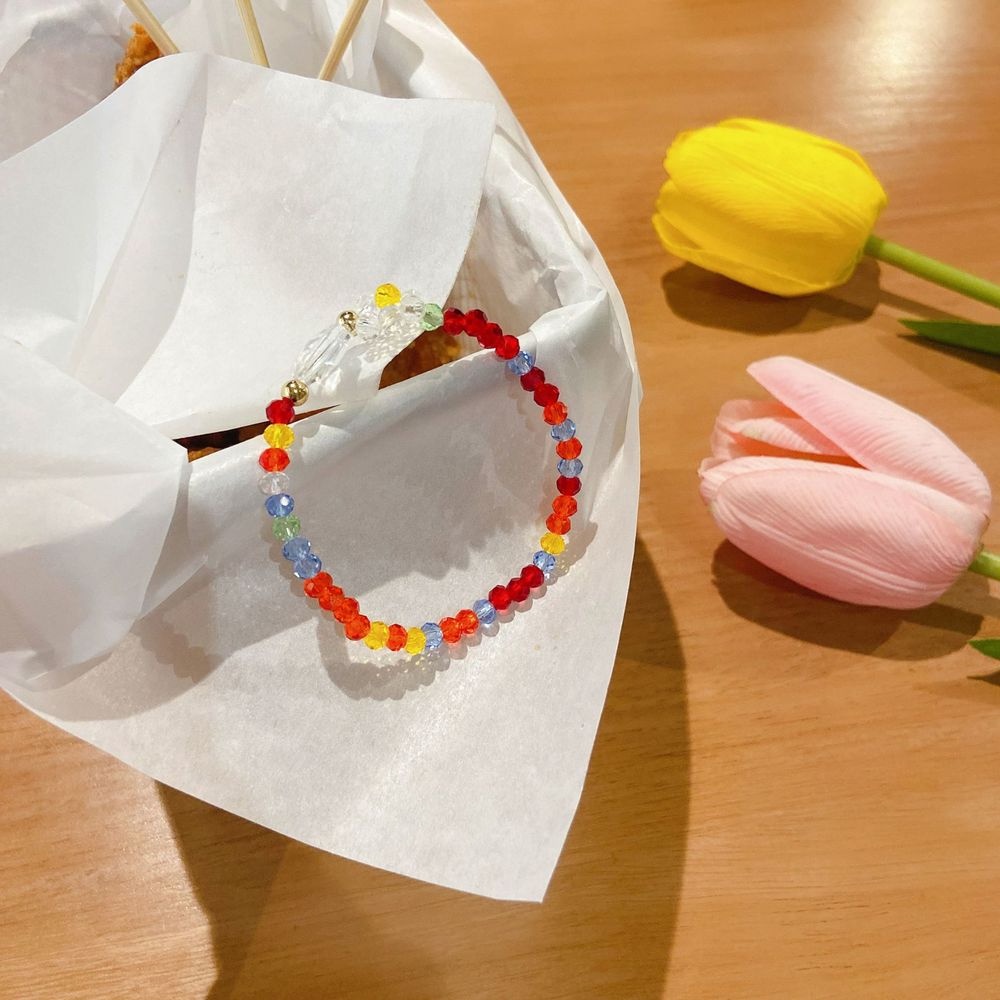 Korean Summer Flowers Crystal Beaded Bracele Niche Design Sense of Girls' Bracelets Sweet Heart Jewelry