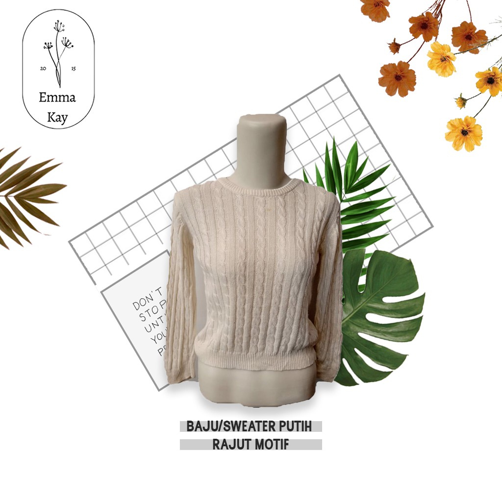 LSB40 BAJU/SWEATER PUTIH RAJUT MOTIF