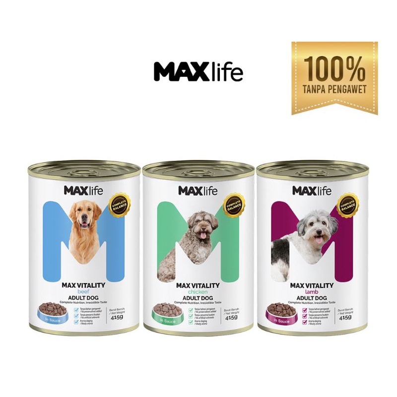 MAXlife Wet Dog Food kaleng Chicken beef lamb Tin 415gr