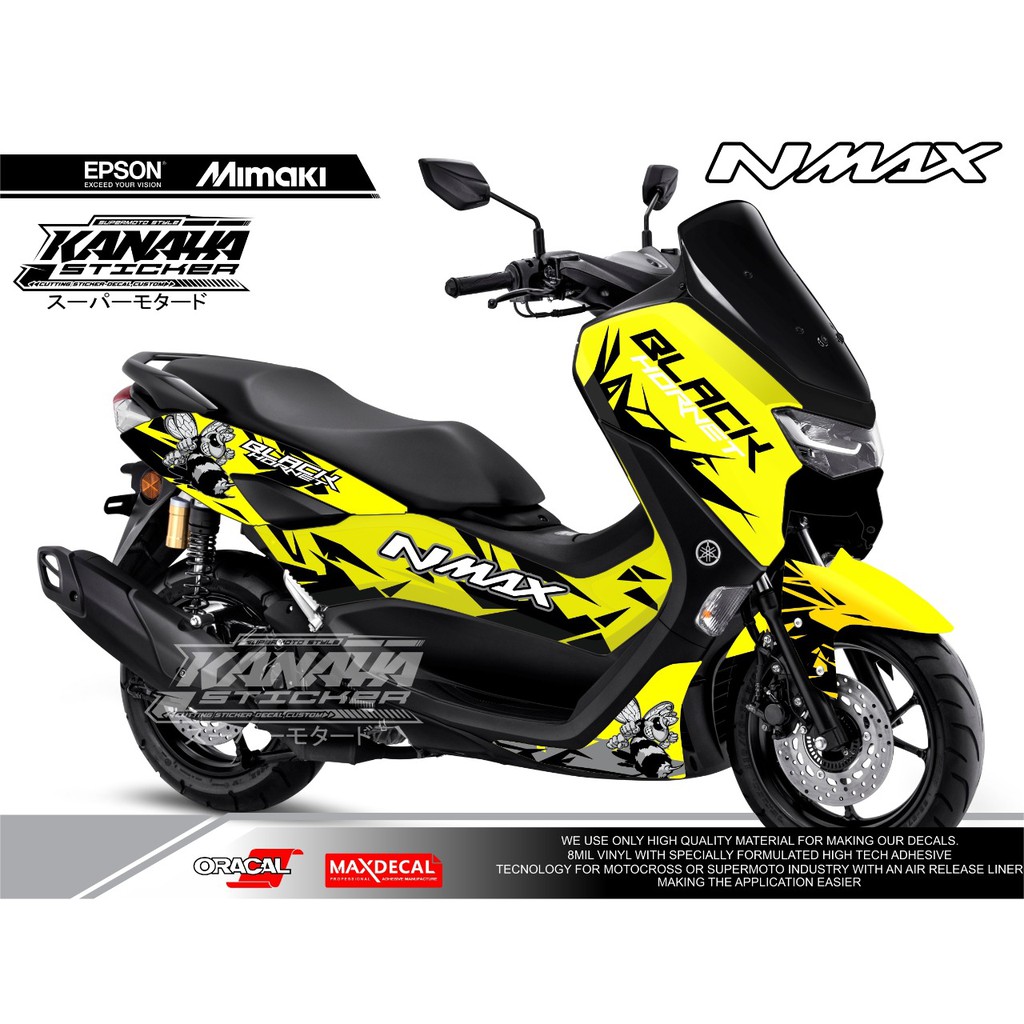 DECAL NMAX STICKER DECAL NMAX NEW 2020 / 2021 / NMAX ABS / MOTIF BLACK HORNET  WARNA KUNING