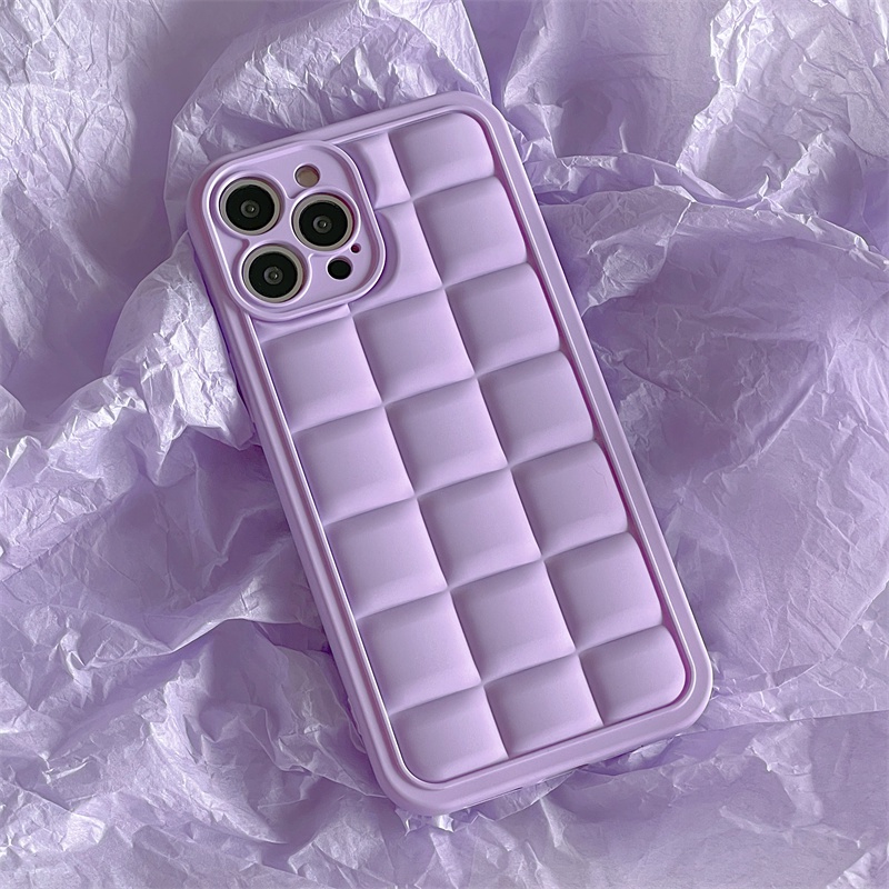 Soft Case Bahan TPU Bentuk Kotak Warna Ungu Taro Gaya Jepang Dan Korea Untuk iPhone 14 13 12 11 Pro X XS MAX XR