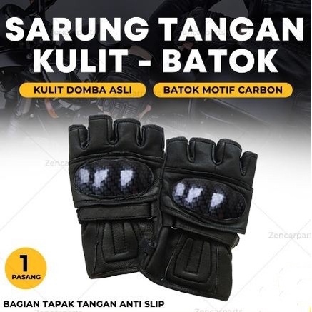 Sarung Tangan Motor Kulit Asli Domba Batok Half Finger Glove Protector carbon separuh jari tangan