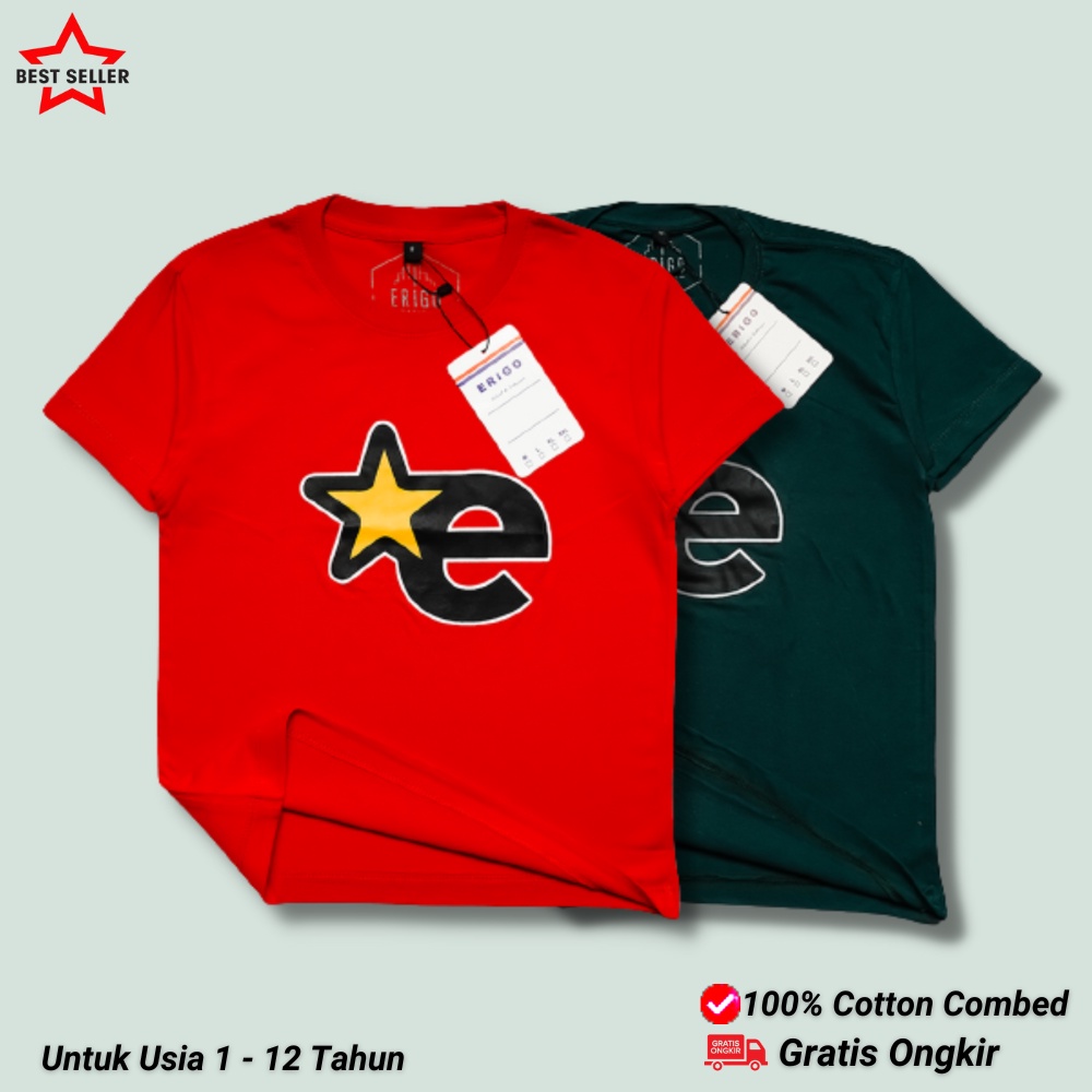 ERI-05 - Kaos anak laki-laki dan perempuan umur 1 - 12 tahun| Baju Setelan atasan anak tanggung| Pakaian anak-anak distro keren motif simple| Kaos katun combed 30s