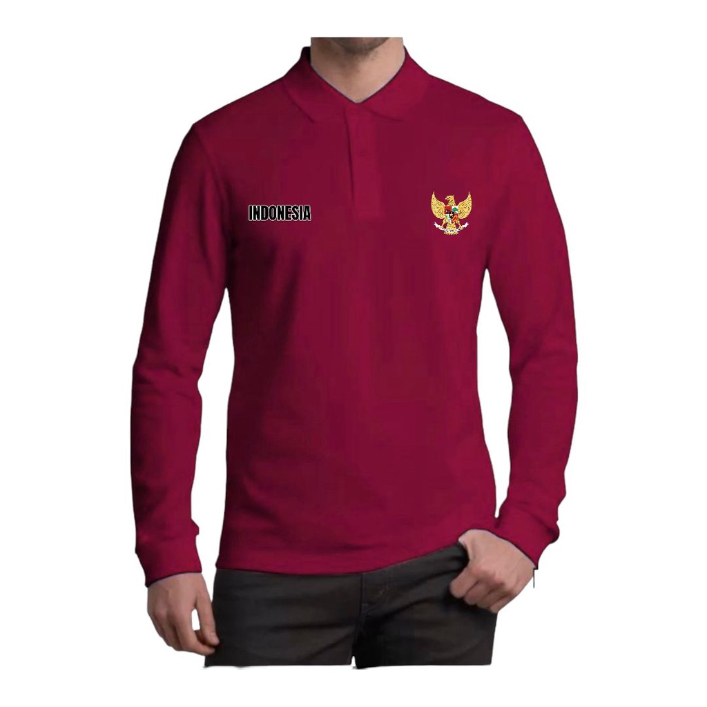 Noveli wear - Kaos kerah pria lengan panjang | kaos polo shirt distro logo Garuda Indonesia