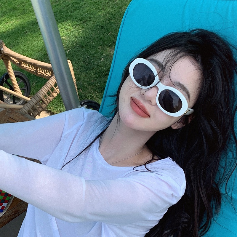 Kacamata Hitam Pelindung Matahari Dengan Bingkai Putih Gaya Harajuku