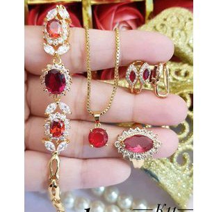 Xuping Set Perhiasan Wanita Batu Merah 158225